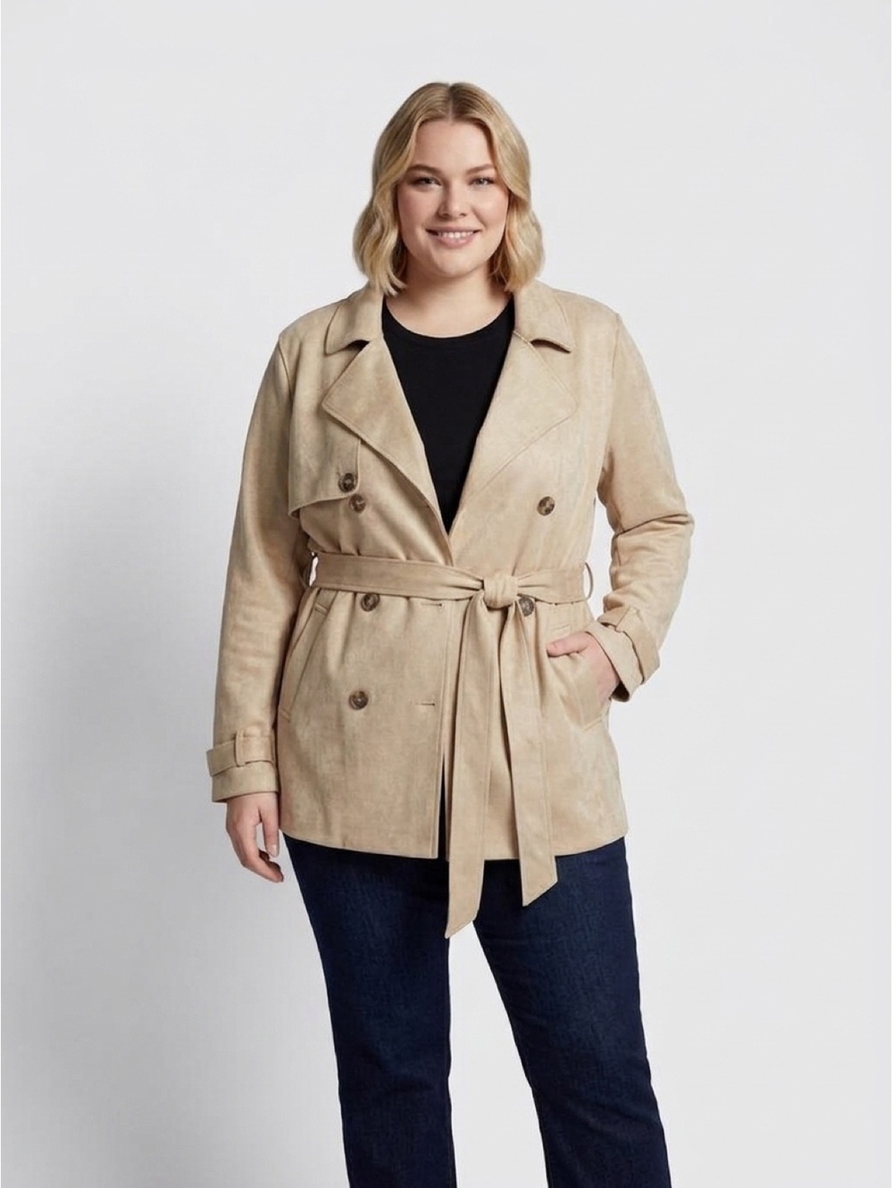 Truth by Republic Faux Suede Trench Coat Belted Light Sand Tan XL NWT